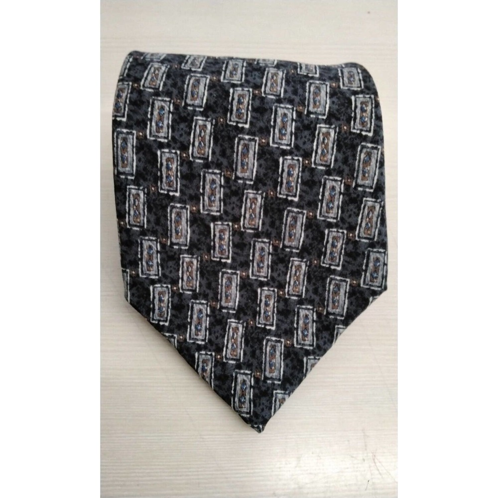 Courreges Homme 100% Italian Silk Tie Made In USA Geometric Print Gray